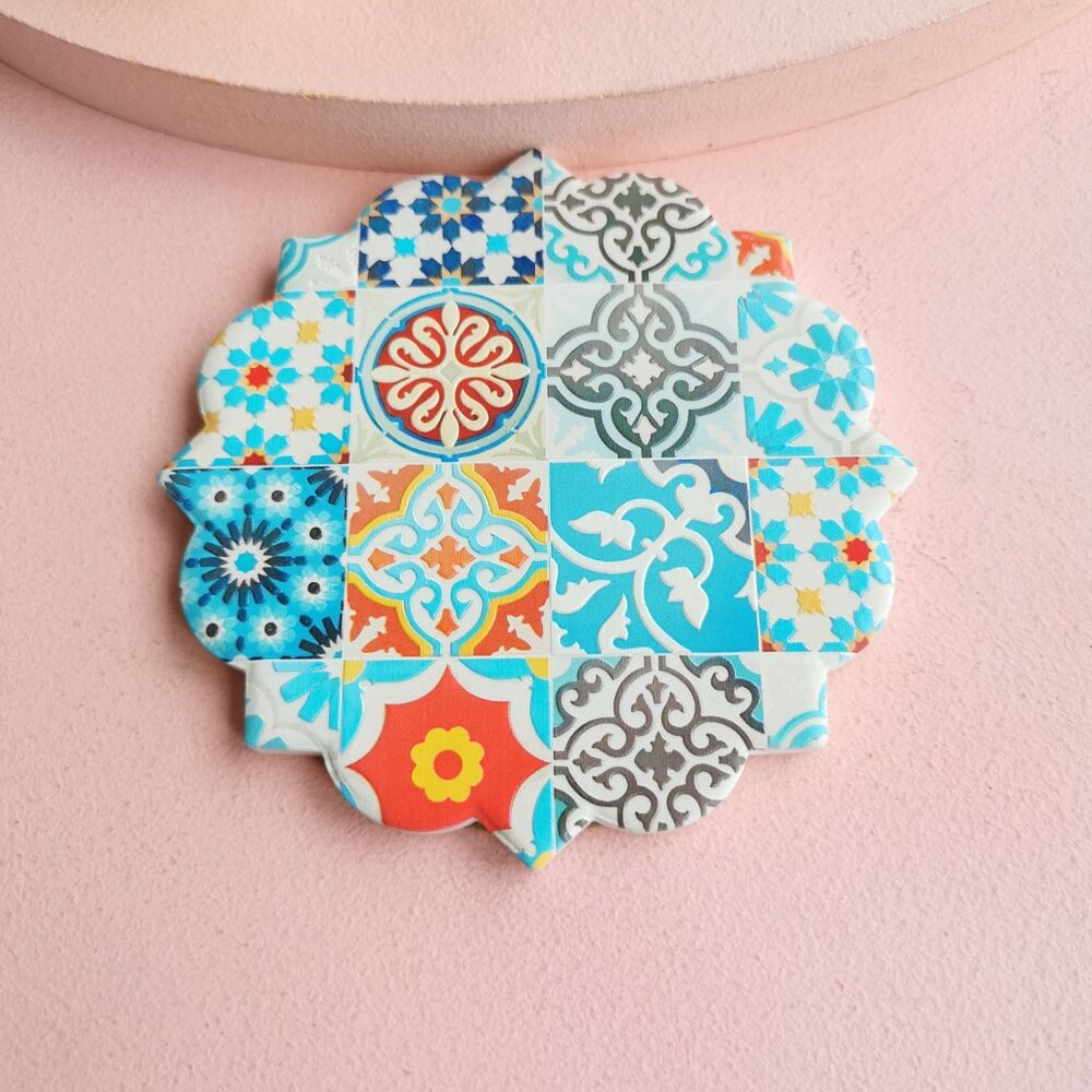 Bohemian Style Multicolor Patchwork Design Ceramic Coaster
